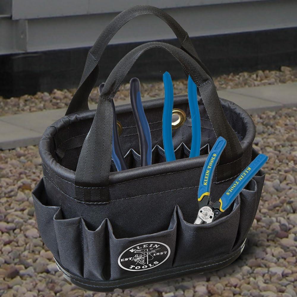imageKlein Tools 5144BHB14OS HardBody Bucket Aerial Oval Tool Bucket with Drain Holes 29 PocketsBlack