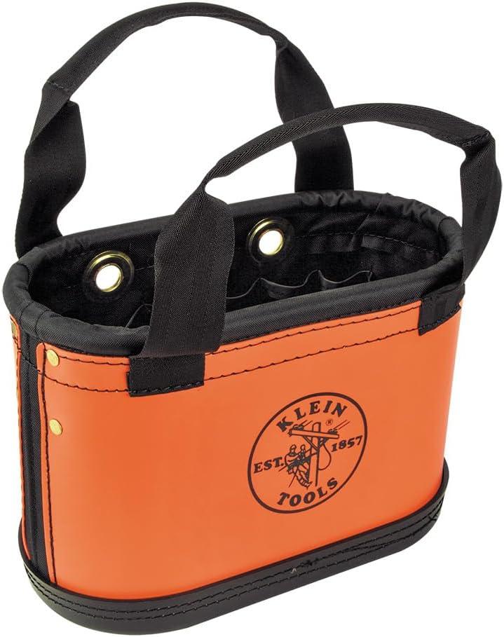 imageKlein Tools 5144BHB14OS HardBody Bucket Aerial Oval Tool Bucket with Drain Holes 29 PocketsOrangeBlack