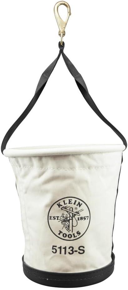 imageKlein Tools 5172PS HeavyDuty TaperedWall Bucket with 15 Inside Pockets No 4 CanvasSwivel Snap Hook