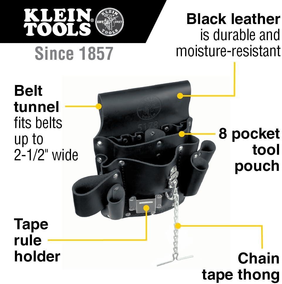 imageKlein Tools 5178 Pocket Tool Pouch Leather Tunnel Loop Belt Connection BlackOne Size