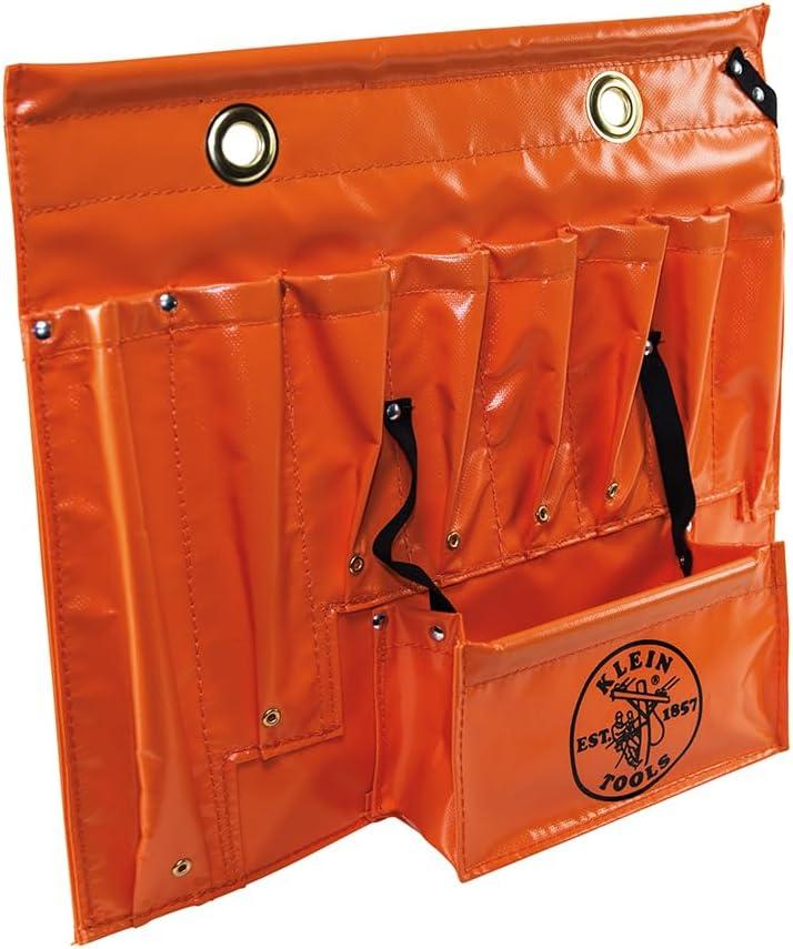 imageKlein Tools 51828 Tool Apron Made in USA 18Inch Aerial Apron with 8 Pockets and Tool Pouches Loops and Hooks in HiViz OrangeStandard