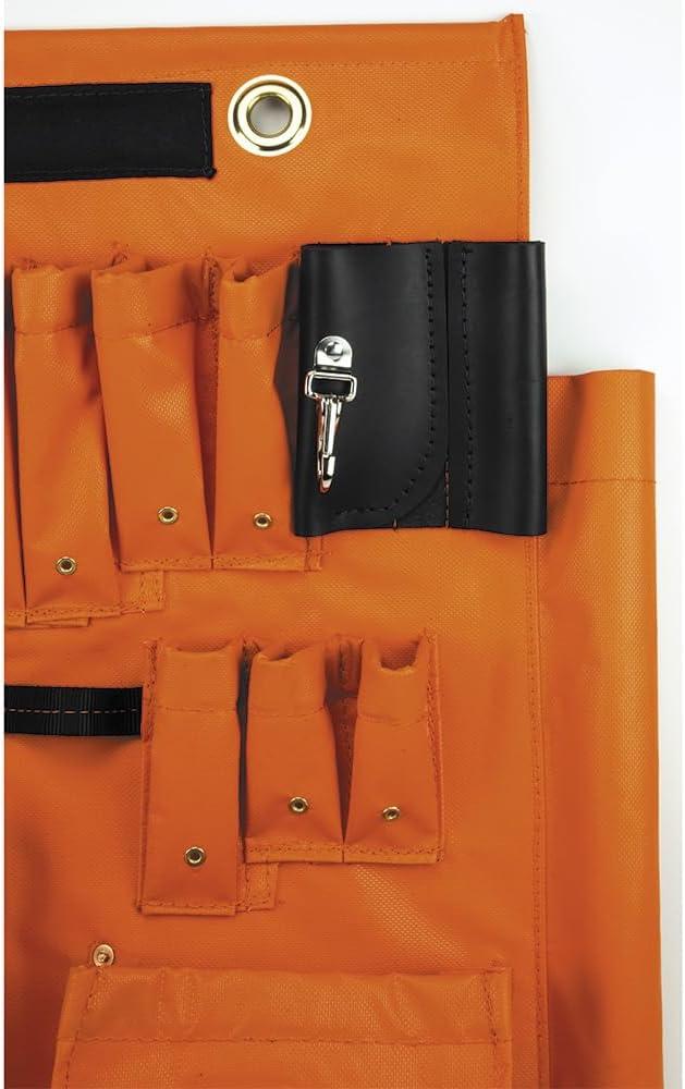 imageKlein Tools 51828 Tool Apron Made in USA 18Inch Aerial Apron with 8 Pockets and Tool Pouches Loops and Hooks in HiViz OrangeWith Magnet