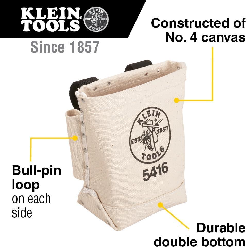 imageKlein Tools 5416 Tool Pouch Small Tool Bag for Bolt Storage with Bull Pin Loops and Belt Strap Connect 5 x 10 x 9Inch