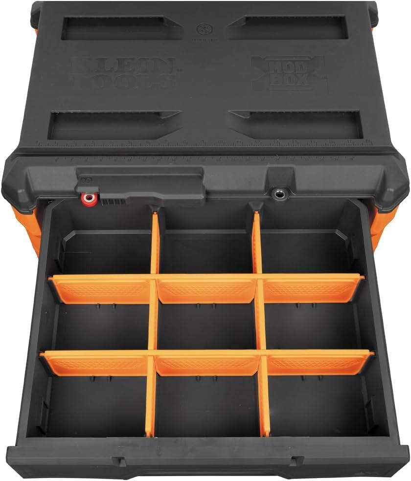 imageKlein Tools 54802MB MODbox Rolling Tool Box Heavy Duty Portable Tool Organizer with Side Mounting 10Inch Rubber Wheels Removable Handle Deep Stackable SetTwo Drawer Rolling Toolbox