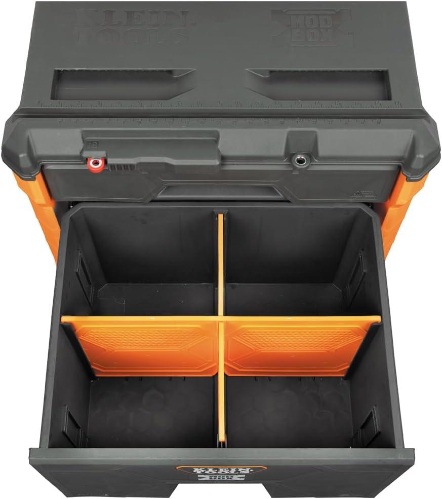 imageKlein Tools 54802MB MODbox Rolling Tool Box Heavy Duty Portable Tool Organizer with Side Mounting 10Inch Rubber Wheels Removable Handle Deep Stackable SetTwo Drawer Rolling Toolbox