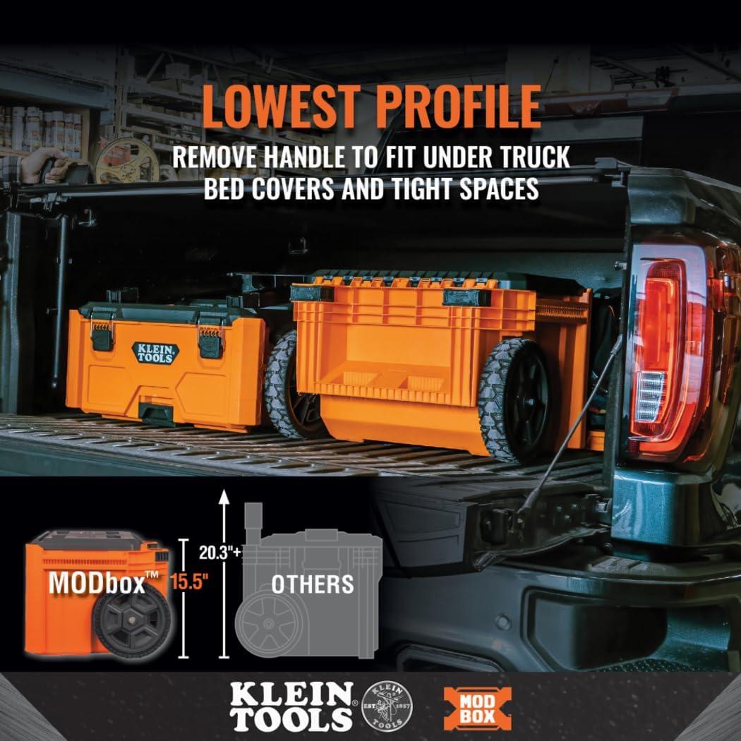 imageKlein Tools 54802MB MODbox Rolling Tool Box Heavy Duty Portable Tool Organizer with Side Mounting 10Inch Rubber Wheels Removable Handle Deep Stackable SetOne Drawer Rolling Toolbox
