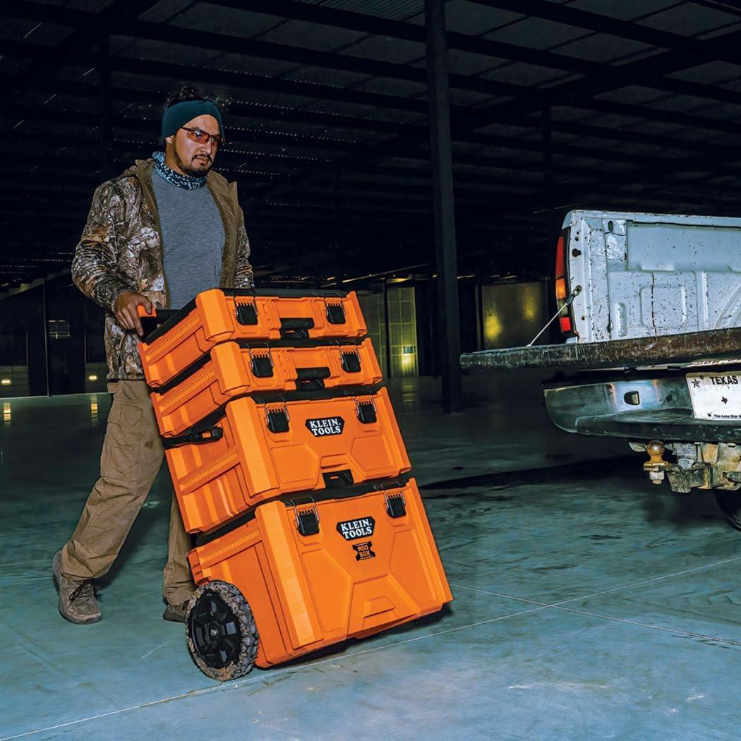 imageKlein Tools 54802MB MODbox Rolling Tool Box Heavy Duty Portable Tool Organizer with Side Mounting 10Inch Rubber Wheels Removable Handle Deep Stackable SetOne Drawer Rolling Toolbox