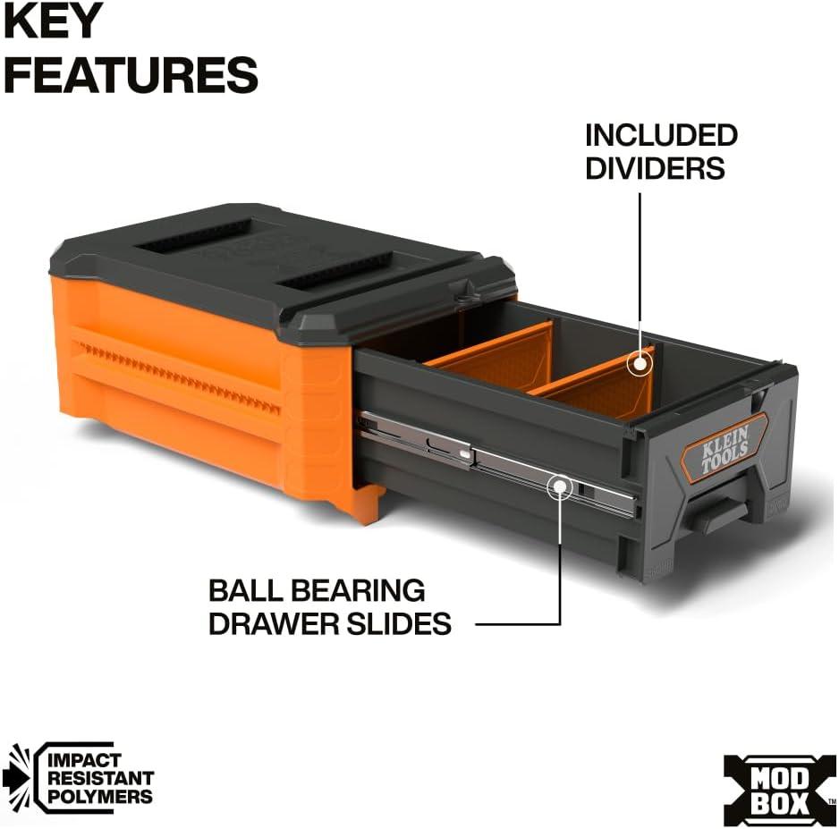 imageKlein Tools 54843MB MODbox Compact Single Drawer Box Half Width Tool Storage Drawer with Ball Bearing Slides Dividers Included PVC Foam Mat