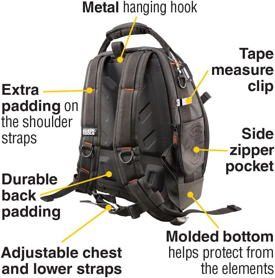 imageKlein Tools 55485 Tool Bag Backpack Durable Electrician Backpack with 48 Pockets for Hand Tools Waterproof Bottom Removable Tool Carrier