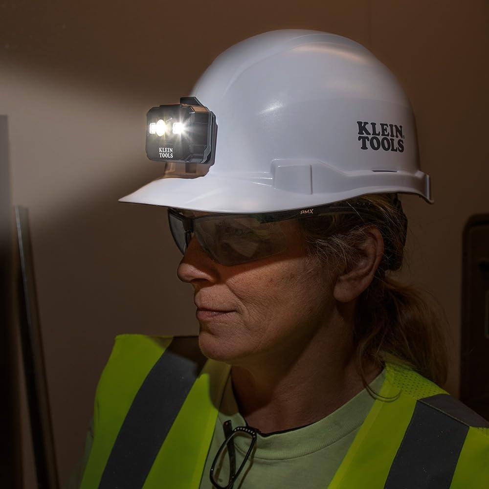 imageKlein Tools 56062 Rechargeable LED Headlamp  Worklight for Klein Hardhats 300 Lumens AllDay Runtime 3 Modes for Work and OutdoorsHeadlamp