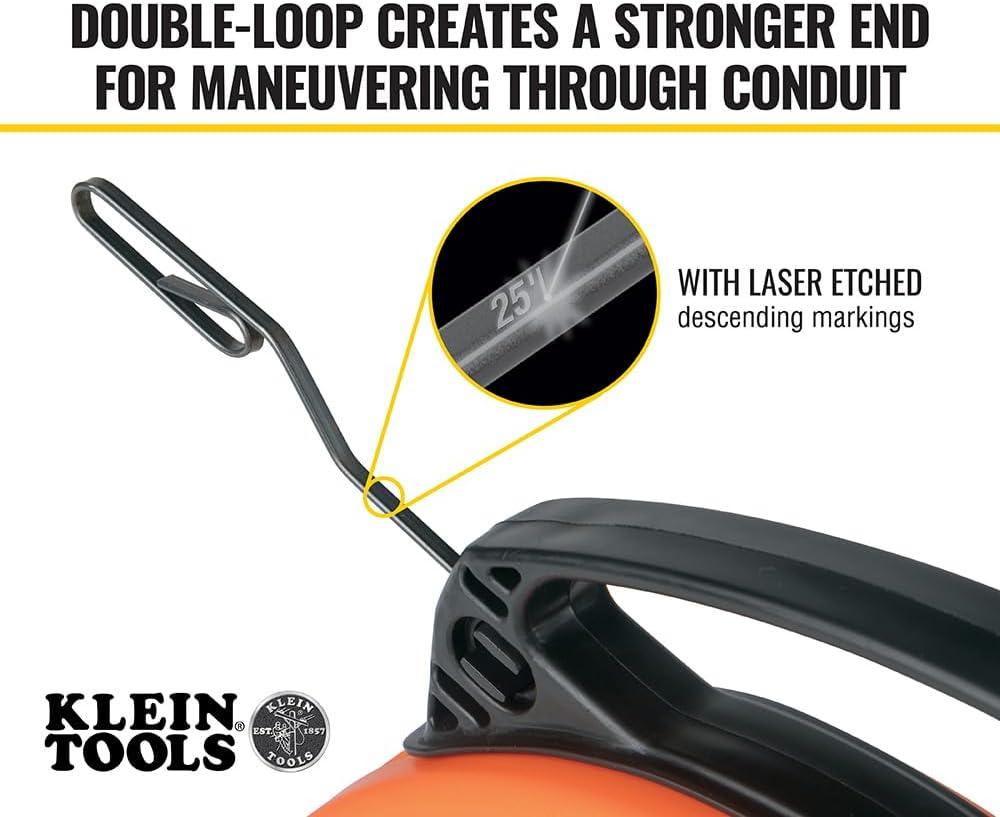 imageKlein Tools 56331 50Foot Electrical Fish Tape Steel Wire Puller with Double Loop Tip Optimized Housing and Handle 18Inch