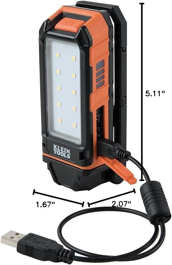 imageKlein Tools 56403 LED Light Rechargeable Flashlight  Worklight with Kickstand Magnetic Mount and Carabiner Charges Small Electronics for Work CampingLED Light