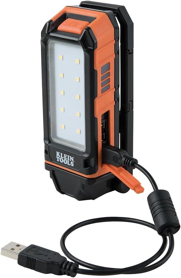 imageKlein Tools 56403 LED Light Rechargeable Flashlight  Worklight with Kickstand Magnetic Mount and Carabiner Charges Small Electronics for Work CampingLED Light