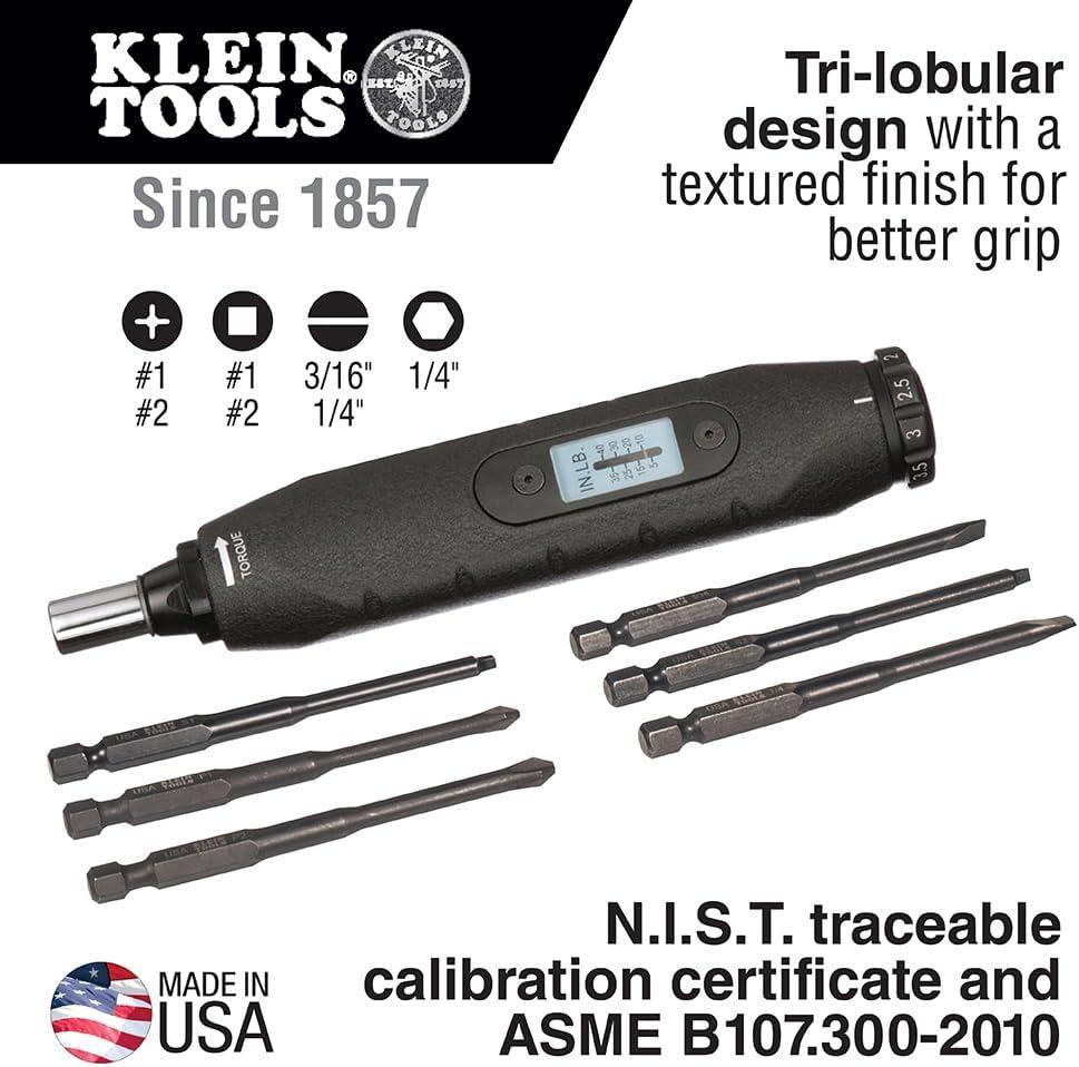 imageKlein Tools 57032 Screwdriver Set Made in USA Torque Screwdriver Kit with Phillips Slotted Square Bits 14Inch Nut Driver Case Included 6PieceDurability Versatile