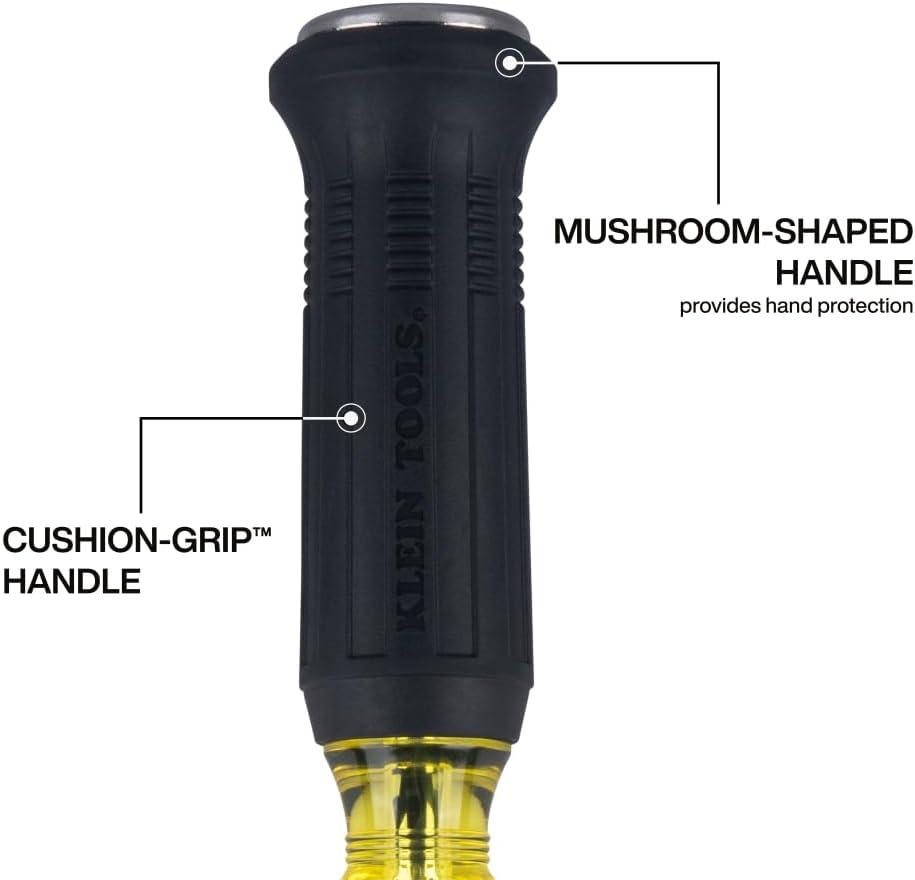 imageKlein Tools 6007DD 516Inch Keystone Demolition Driver 7Inch Blade Steel TiptoCap Construction CushionGrip Handle Oversized Strike Cap Square Shank with Wrench Assist14 Demolition Driver