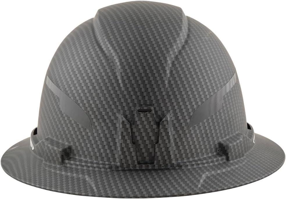 imageKlein Tools 60346 Hard Hat NonVented Full Brim Class E Premium KARBN Pattern Rechargeable Lamp Padded SweatWicking Sweatband Top PadHard Hat