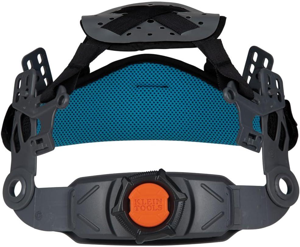 imageKlein Tools 60346 Hard Hat NonVented Full Brim Class E Premium KARBN Pattern Rechargeable Lamp Padded SweatWicking Sweatband Top PadHard Hat wRechargeable Light