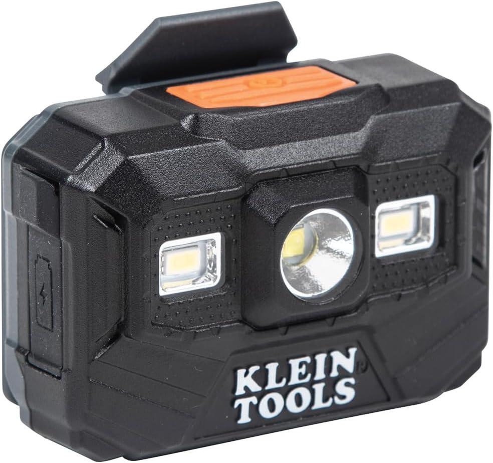 imageKlein Tools 60346 Hard Hat NonVented Full Brim Class E Premium KARBN Pattern Rechargeable Lamp Padded SweatWicking Sweatband Top PadHard Hat wRechargeable Light