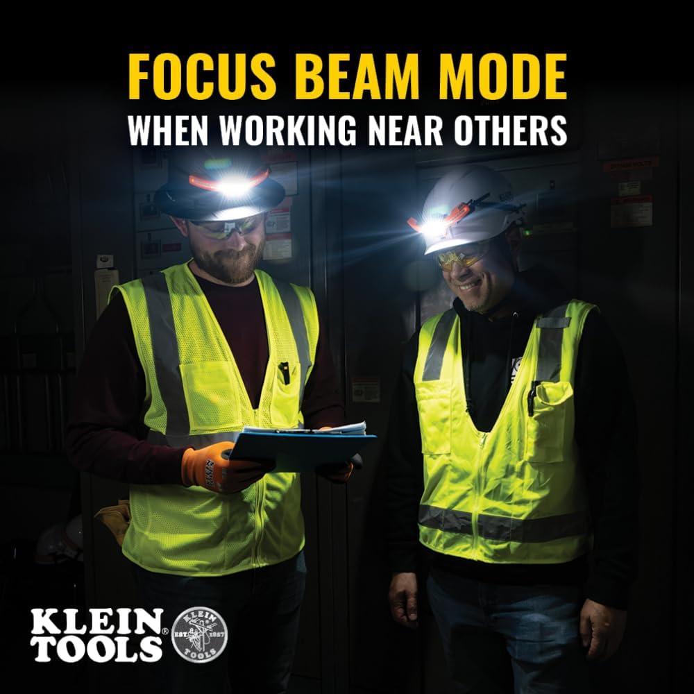 imageKlein Tools 60346 Hard Hat NonVented Full Brim Class E Premium KARBN Pattern Rechargeable Lamp Padded SweatWicking Sweatband Top PadHard Hat wWide Beam Headlamp