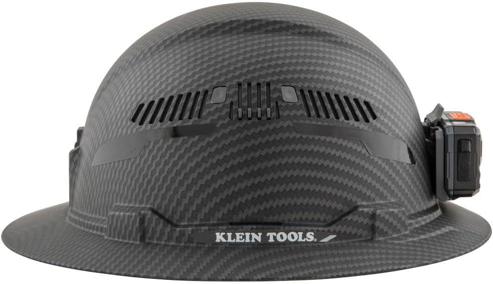 imageKlein Tools 60347 Hard Hat Vented Full Brim Class C Premium KARBN Pattern Rechargeable Lamp Padded SweatWicking Sweatband Top Pad