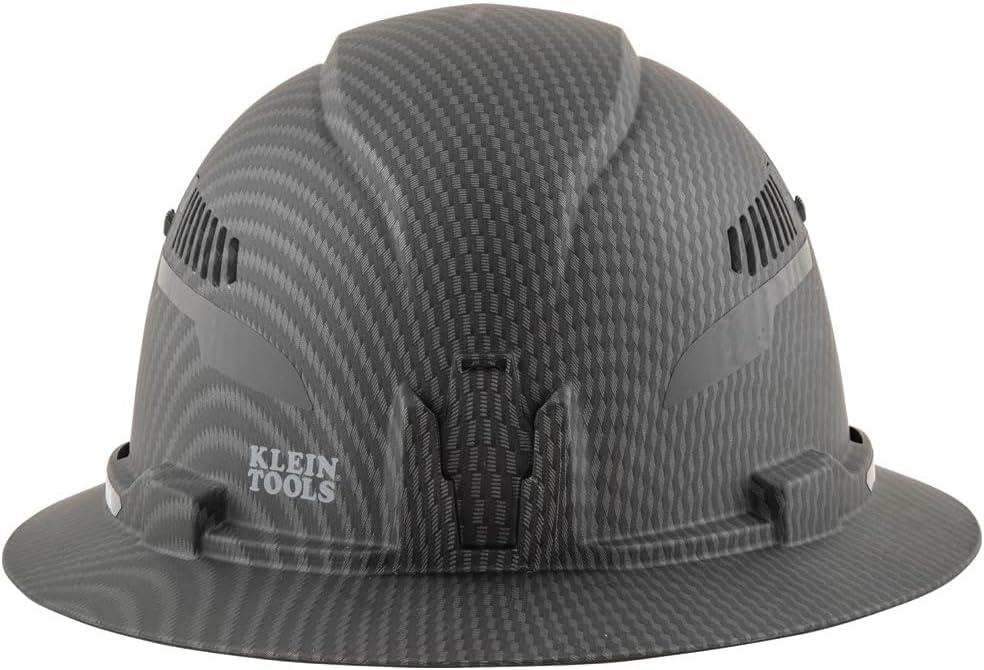 imageKlein Tools 60347 Hard Hat Vented Full Brim Class C Premium KARBN Pattern Rechargeable Lamp Padded SweatWicking Sweatband Top Pad