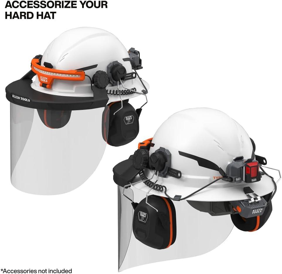 imageKlein Tools 60400T2 Type 2 Hard Hat NonVented Full Brim Class E 6Point Suspension with Accessory Mounts and Washable Padding