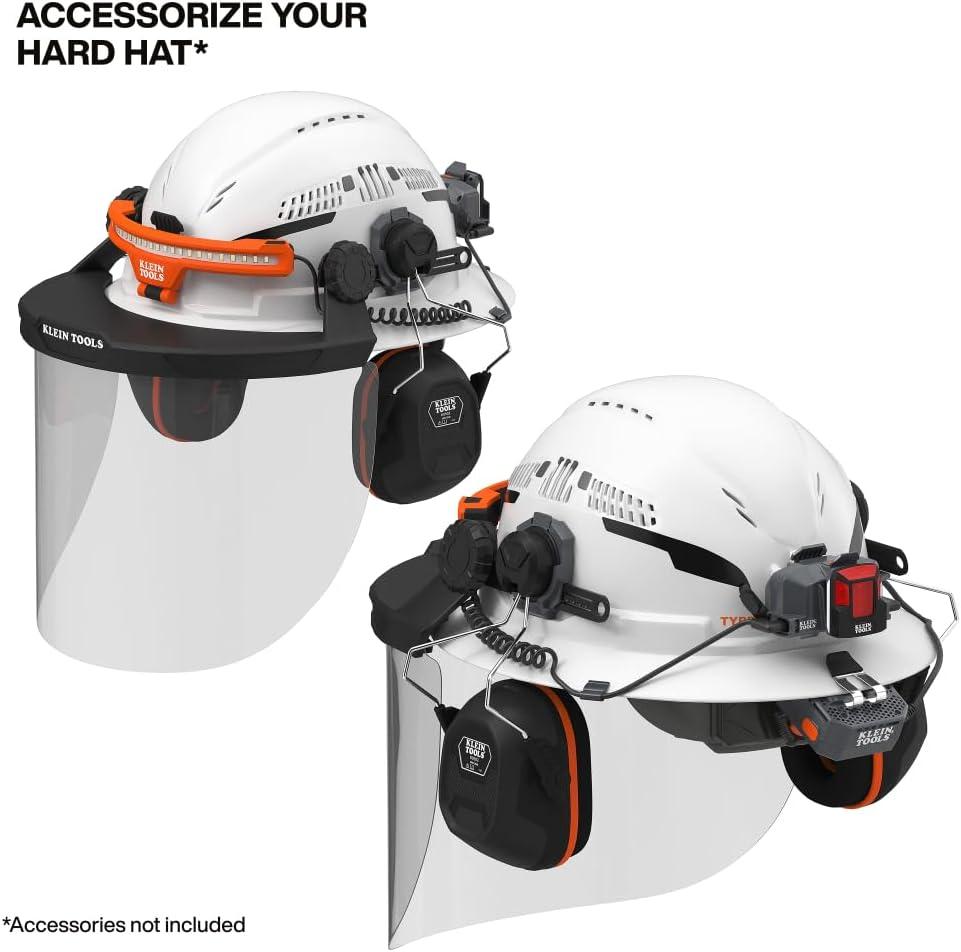 imageKlein Tools 60401T2 Type 2 Hard Hat Vented Full Brim Class C 6Point Suspension with Accessory Mounts and Washable PaddingHard Hat