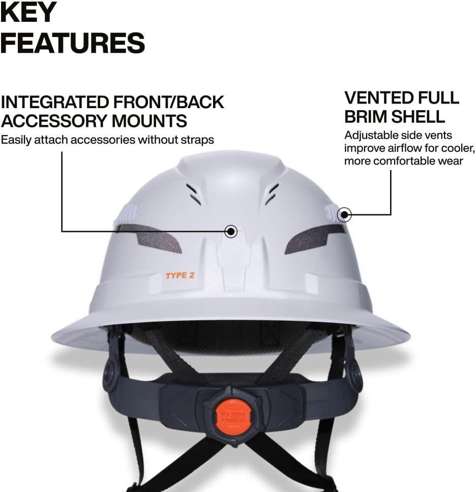 imageKlein Tools 60401T2 Type 2 Hard Hat Vented Full Brim Class C 6Point Suspension with Accessory Mounts and Washable PaddingHard Hat