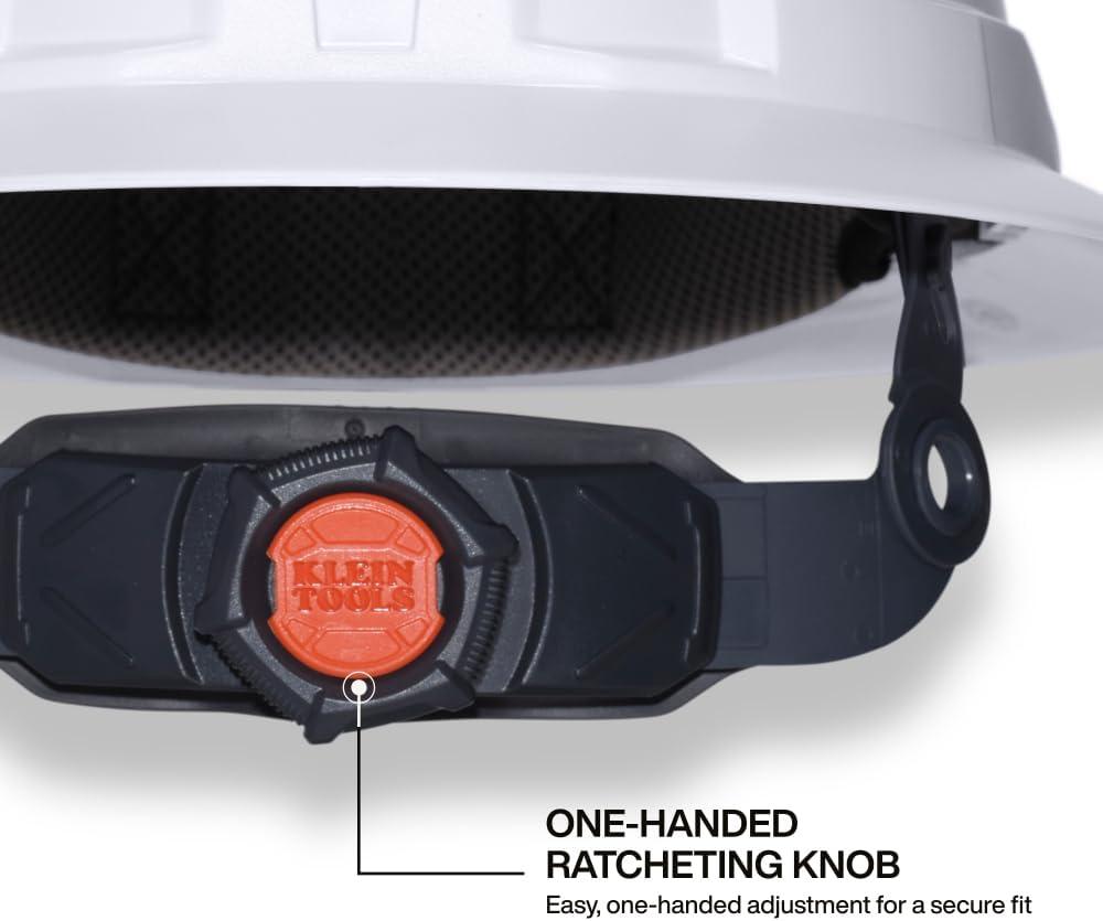 imageKlein Tools 60406T2RL Type 2 Hard Hat NonVented Full Brim Class E 6Point Suspension with Accessory Mounts Washable Padding and Rechargeable Headlamp