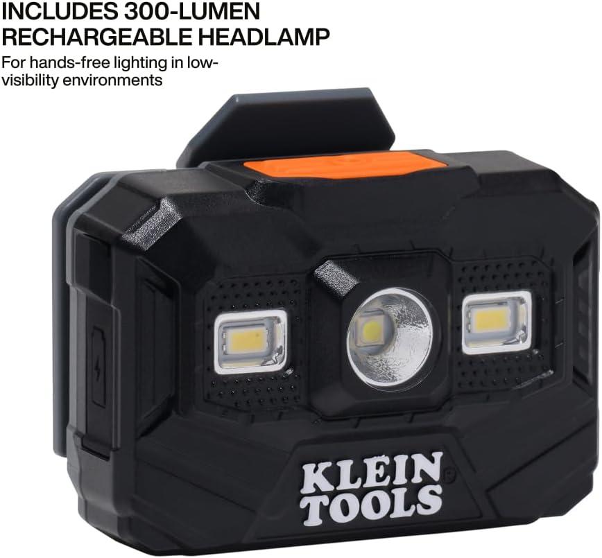 imageKlein Tools 60406T2RL Type 2 Hard Hat NonVented Full Brim Class E 6Point Suspension with Accessory Mounts Washable Padding and Rechargeable Headlamp