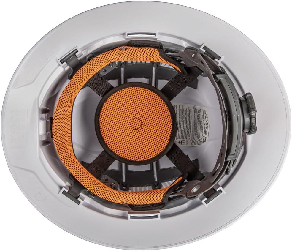 imageKlein Tools 60407 Hard Hat Light Vented Full Brim Style Padded SelfWicking OdorResistant Sweatband WhiteHard Hat wAlkaline Light