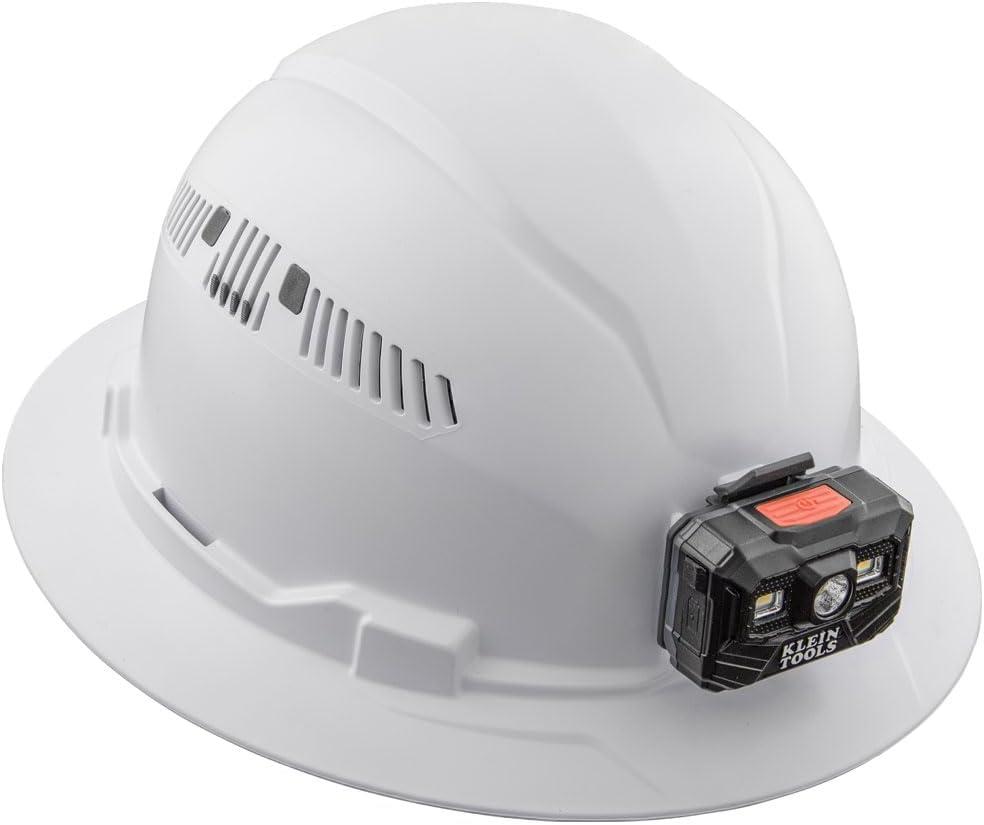 imageKlein Tools 60407 Hard Hat Light Vented Full Brim Style Padded SelfWicking OdorResistant Sweatband WhiteHard Hat wRechargeable Light