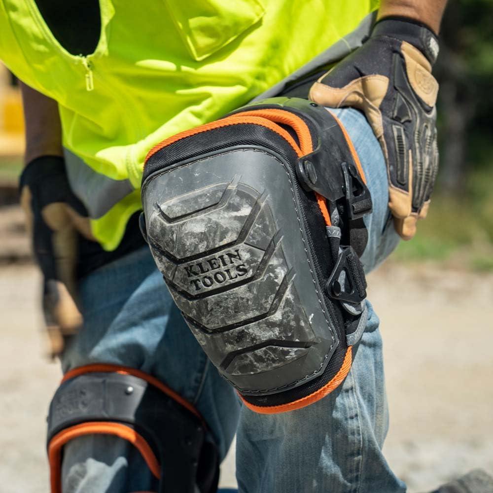 imageKlein Tools 60491 Hinged Knee Pads Heavy Duty Gel Foam Protective Knee Pads with QuickFasten Buckle and Thigh Strap Black