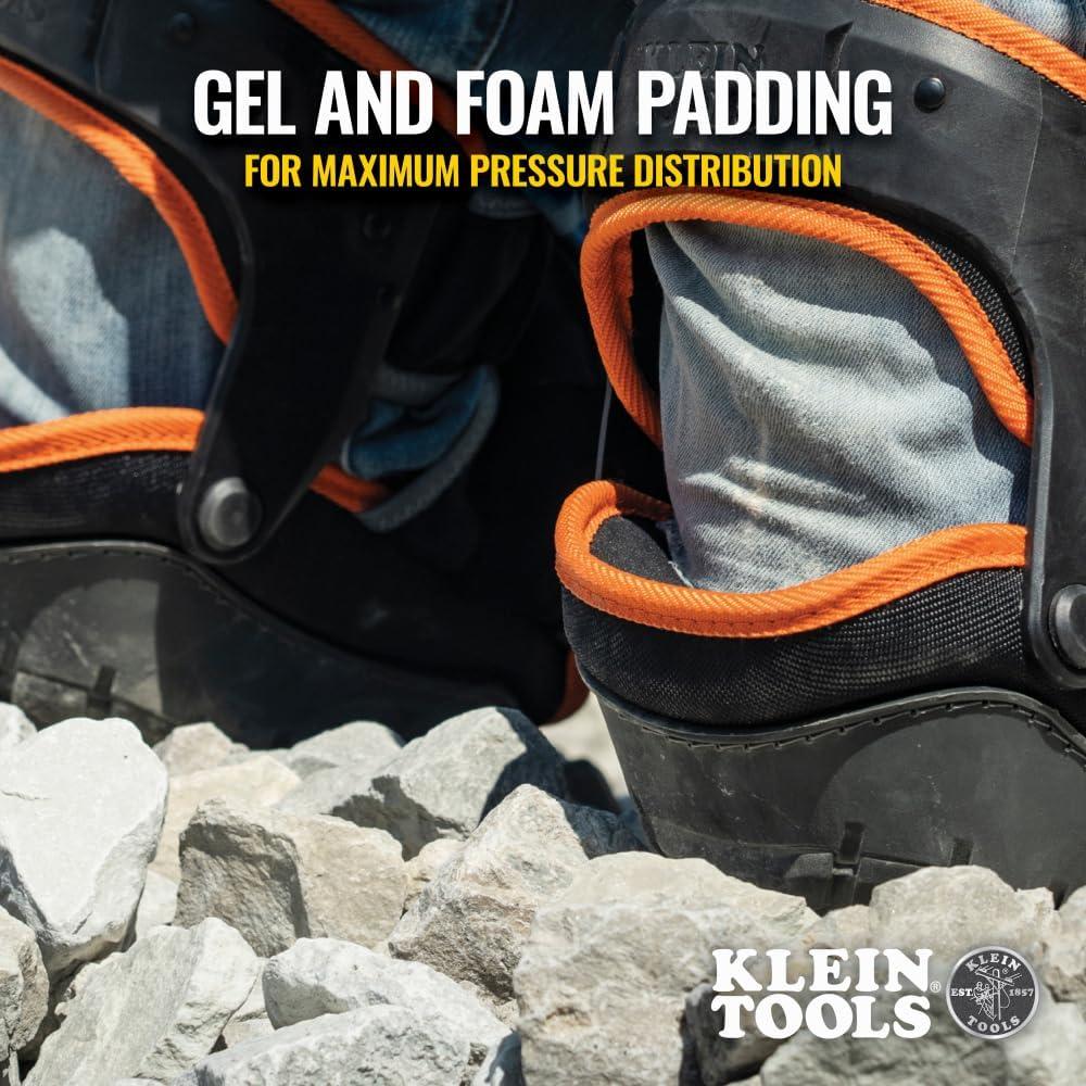 imageKlein Tools 60491 Hinged Knee Pads Heavy Duty Gel Foam Protective Knee Pads with QuickFasten Buckle and Thigh Strap Black