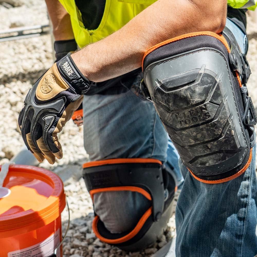 imageKlein Tools 60491 Hinged Knee Pads Heavy Duty Gel Foam Protective Knee Pads with QuickFasten Buckle and Thigh Strap Black