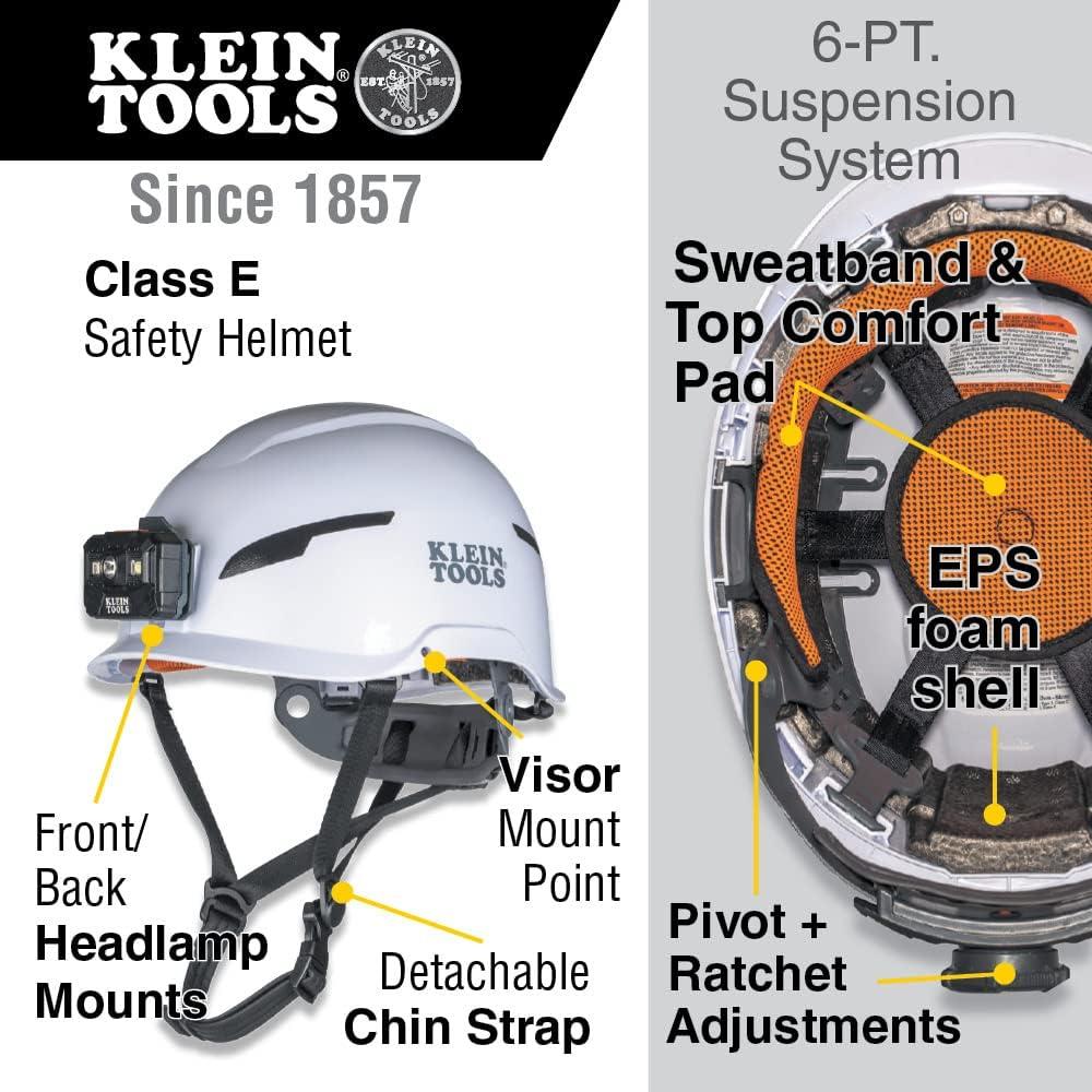 imageKlein Tools 60564 Safety Helmet Type2 Safety Helmet 20kV Protection NonVented Class E WhiteHelmet w  Light