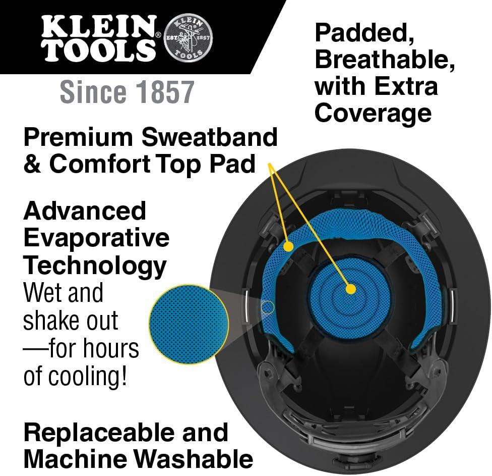 imageKlein Tools 60626 Hard Hat Vented Full Brim Premium KARBN Design Type 1 Class C Hard Hat 4Point Ratchet Suspension