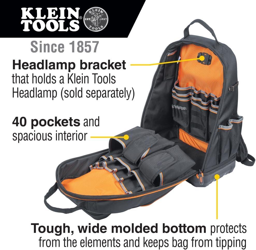 imageKlein Tools 62800BP Backpack Tool Bag Tradesman Pro ExtraLarge 40Pocket Electrician Jobsite Backpack with Molded Bottom Charging PortFullsize