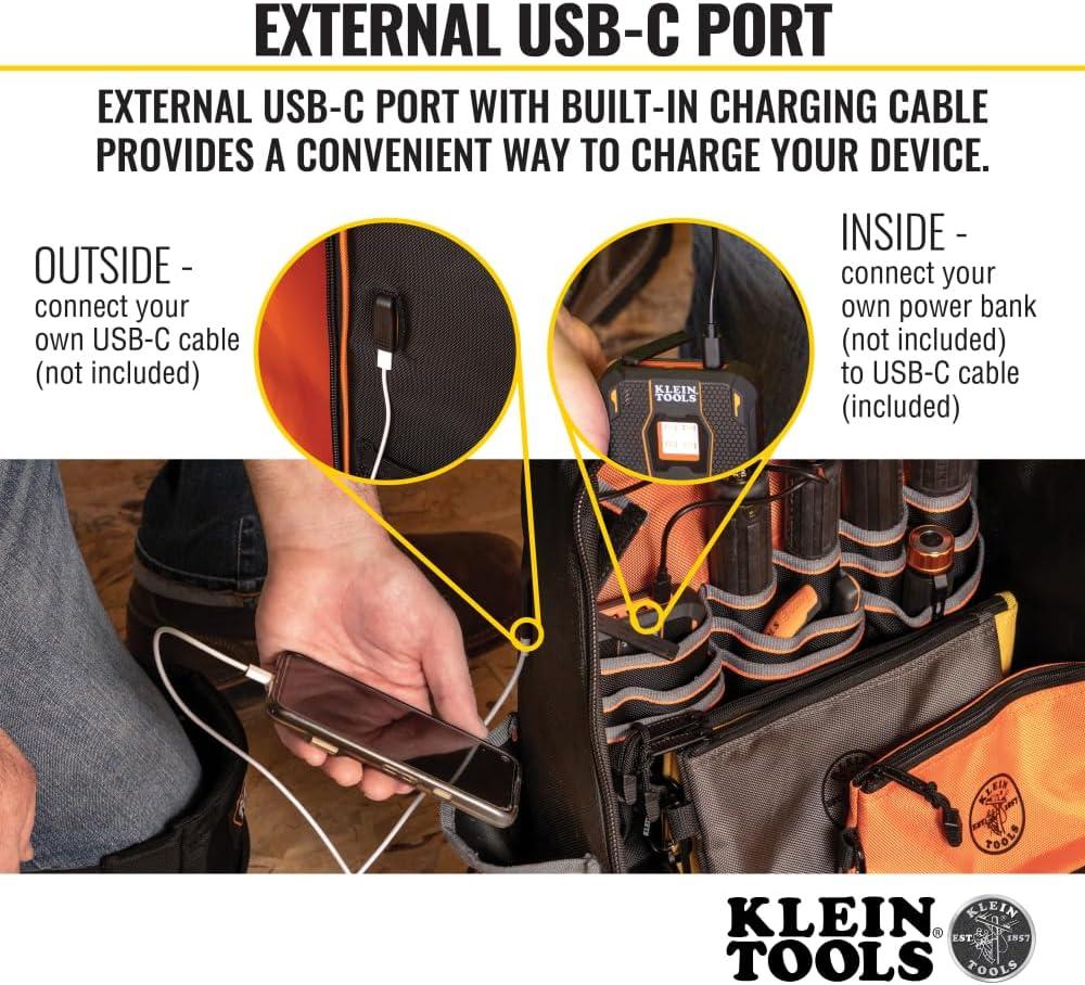 imageKlein Tools 62800BP Backpack Tool Bag Tradesman Pro ExtraLarge 40Pocket Electrician Jobsite Backpack with Molded Bottom Charging PortFullsize