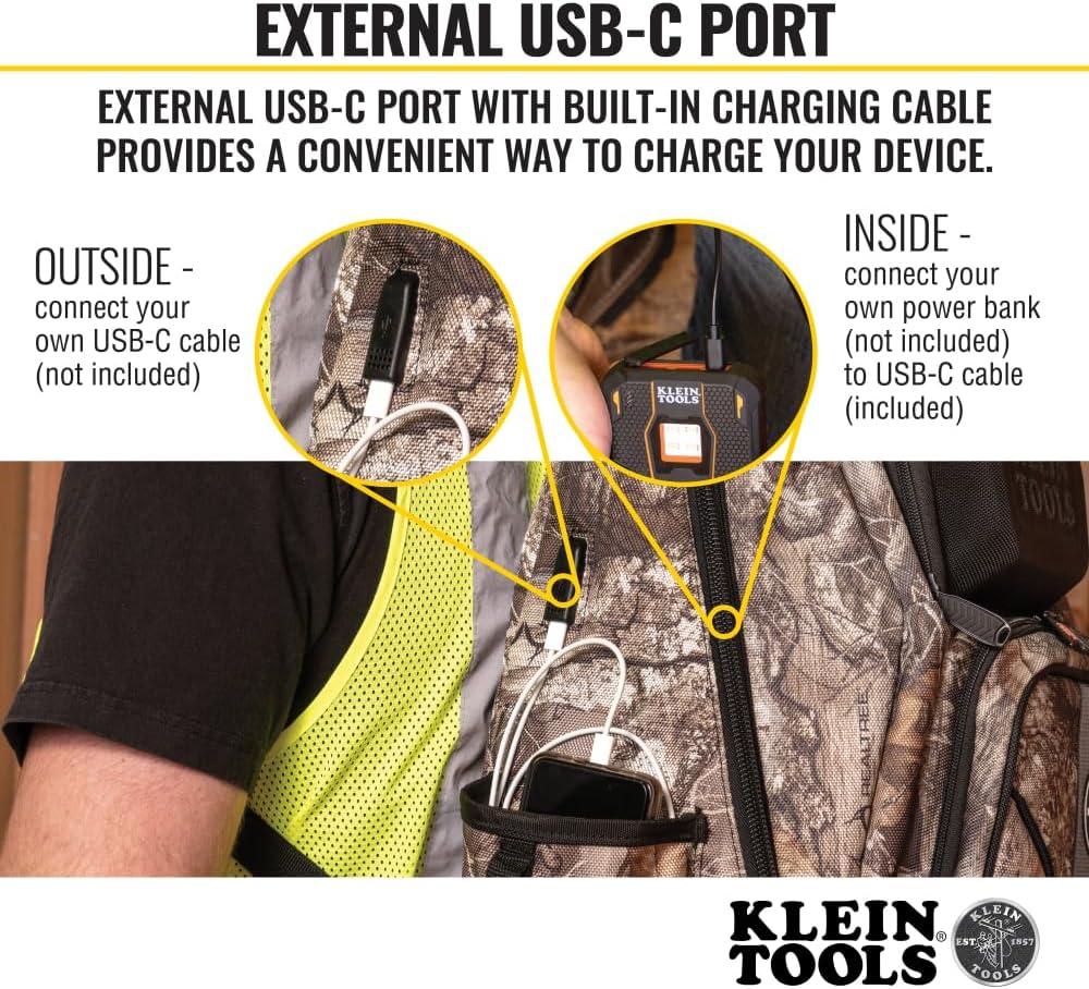 imageKlein Tools 62800BP Backpack Tool Bag Tradesman Pro ExtraLarge 40Pocket Electrician Jobsite Backpack with Molded Bottom Charging PortFullsize Camo