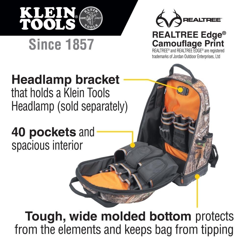 imageKlein Tools 62800BP Backpack Tool Bag Tradesman Pro ExtraLarge 40Pocket Electrician Jobsite Backpack with Molded Bottom Charging PortFullsize Camo