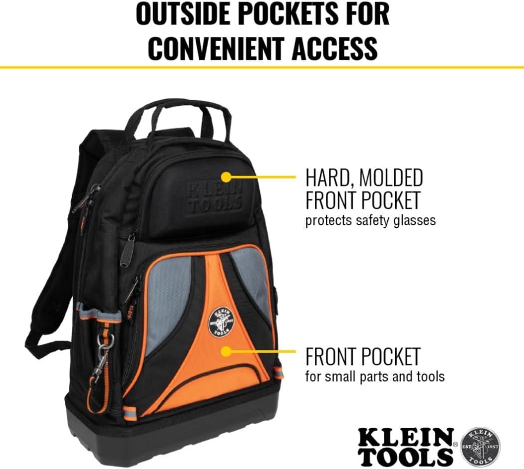 imageKlein Tools 62800BP Backpack Tool Bag Tradesman Pro ExtraLarge 40Pocket Electrician Jobsite Backpack with Molded Bottom Charging PortLow Profile