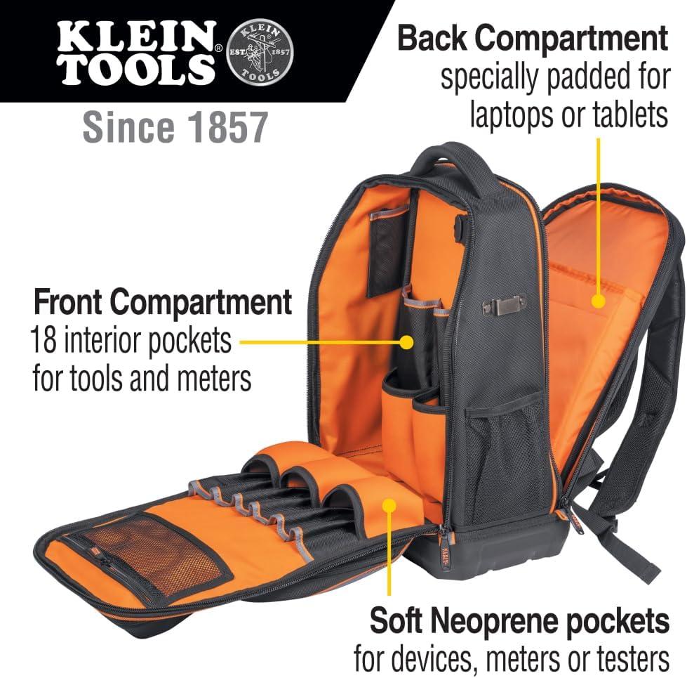 imageKlein Tools 62805BPTECH 28Pocket Laptop Backpack Tool Bag Tradesman Pro ExtraLarge Tech Tool Backpack with Molded Bottom Charging PortBackpack