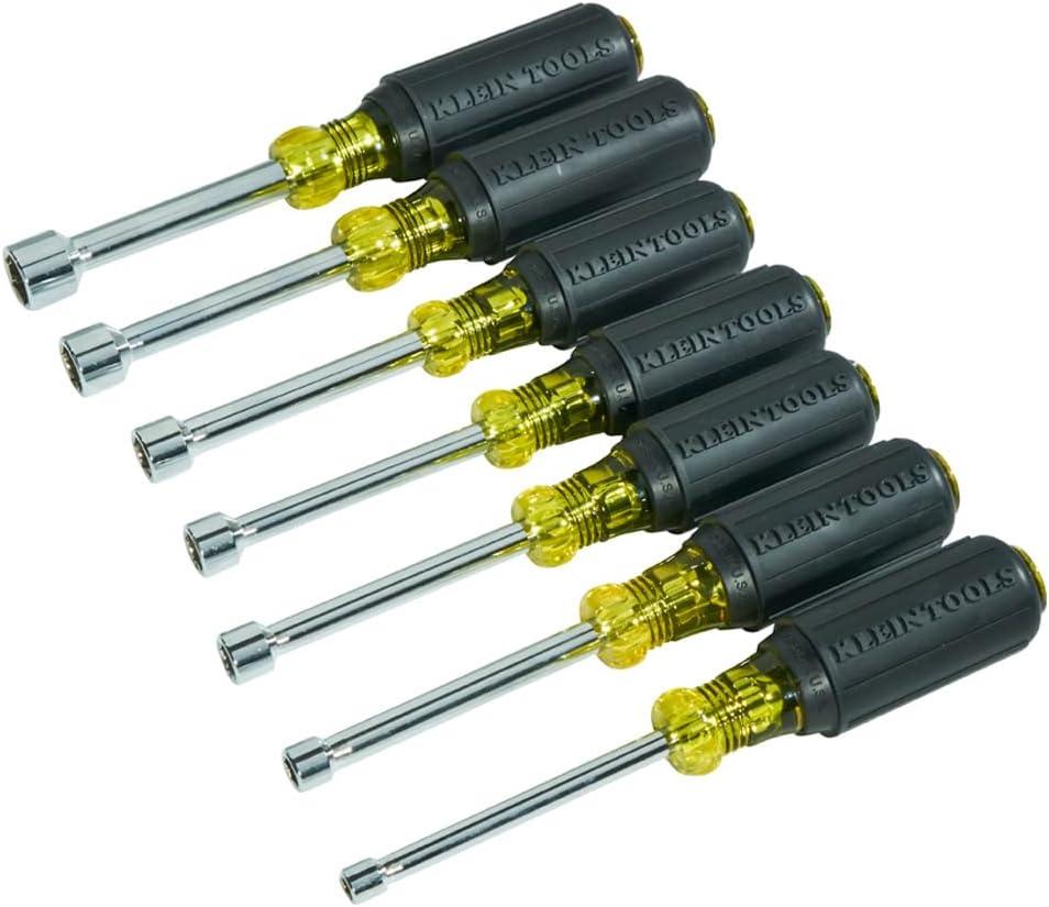 imageKlein Tools 631 Tool Set Made in USA Nut Driver Set wHex Nut Sizes 316 14 516 1132 38 716 and 12Inch on 3Inch Full Hollow Shaft 7PieceMagnetic