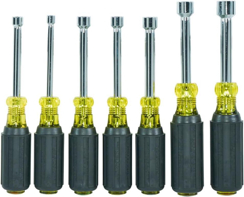 imageKlein Tools 631 Tool Set Made in USA Nut Driver Set wHex Nut Sizes 316 14 516 1132 38 716 and 12Inch on 3Inch Full Hollow Shaft 7PieceMagnetic