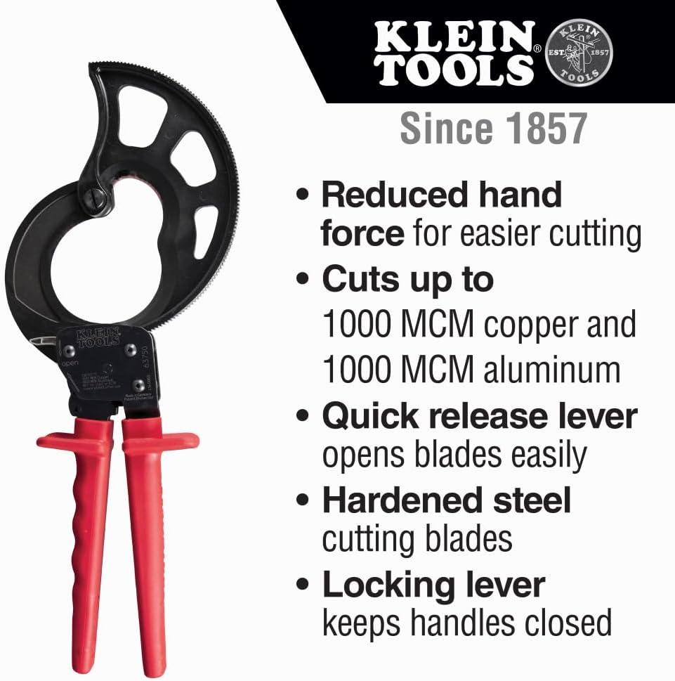 imageKlein Tools 63711 Wire Cable Cutter with Open Front Loading Jaws Cuts 600 MCM Copper 750 MCM Aluminum1000 MCM CopperAluminum