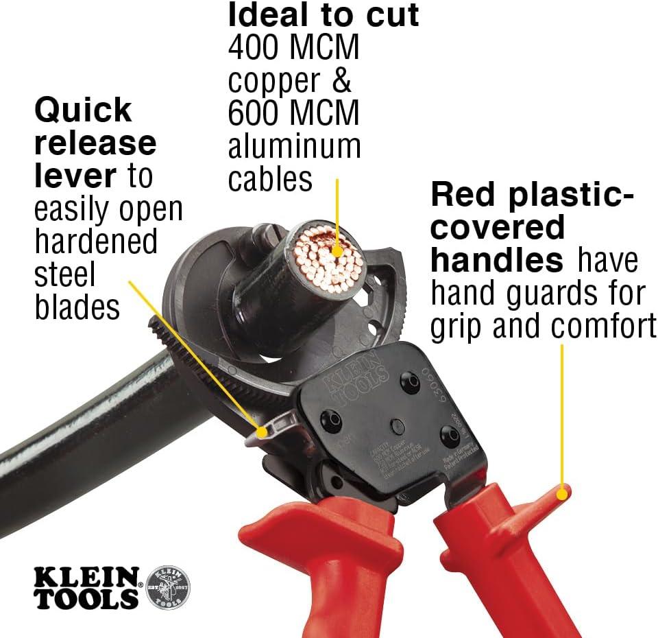 imageKlein Tools 63711 Wire Cable Cutter with Open Front Loading Jaws Cuts 600 MCM Copper 750 MCM Aluminum600 MCM Copper750MCM Aluminum