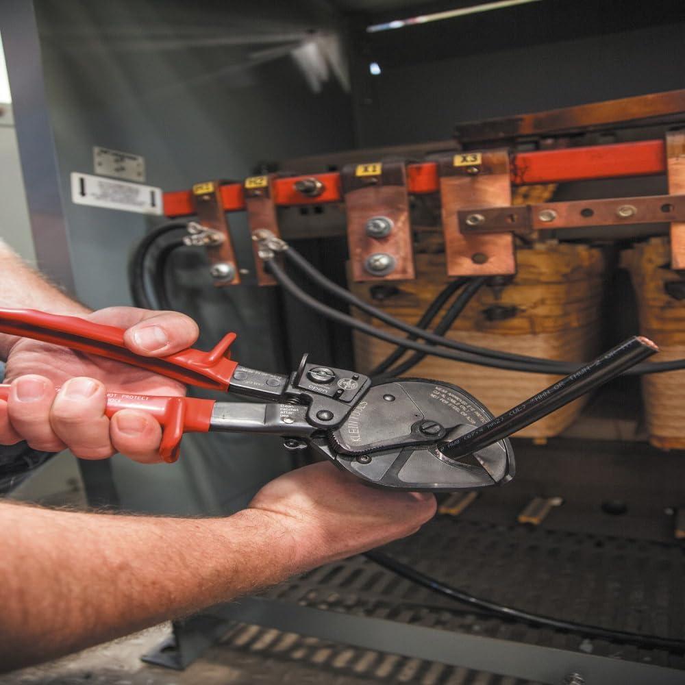 imageKlein Tools 63711 Wire Cable Cutter with Open Front Loading Jaws Cuts 600 MCM Copper 750 MCM AluminumOpen Jaw  600 MCM Copper750MCM Aluminum