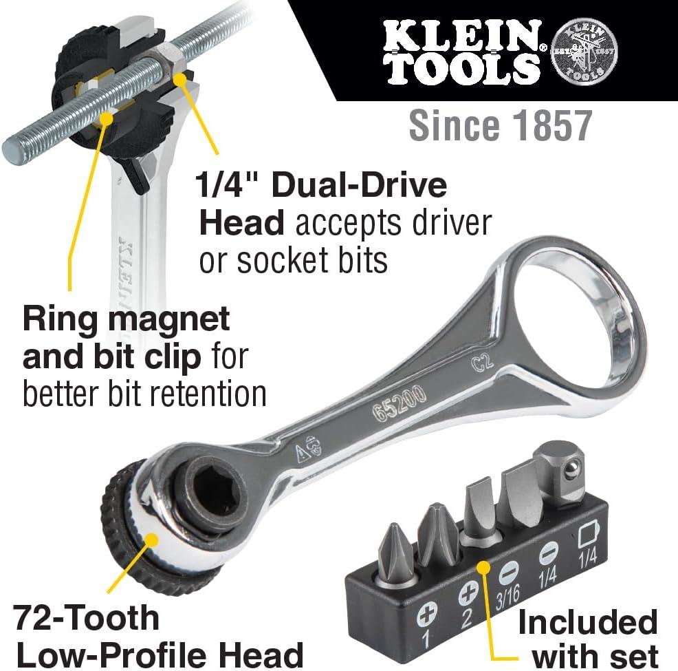 imageKlein Tools 65200 Ratchet Set 5Piece Mini Ratchet Set with Phillips Slotted and Adapter for Other Socket Sizes For Tight SpacesRatchet Set