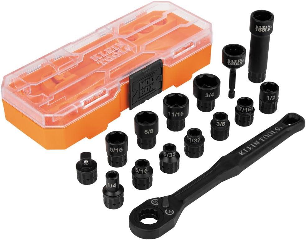 imageKlein Tools 65400 KNECT 15Piece Pass Through Socket Set SAE Impact Socket Set with MODbox Case Sockets Bits Accessories and 38Inch Drive Adapter
